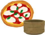 ピザと陶芸品のイラスト